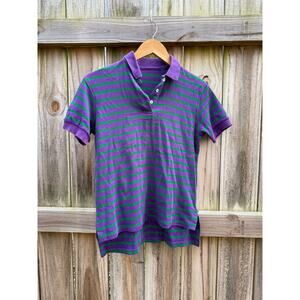 Vintage Retro Purple + Green Stripe Polo